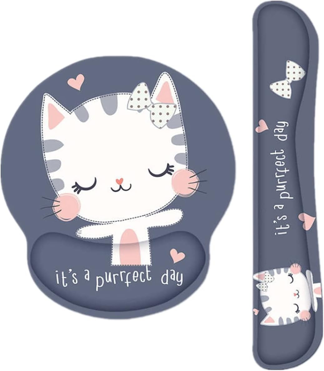 Keyboard Wrist Rest and Mouse Pad with Wrist Support, Memory Foam Set for Computer/Laptop/Mac,Gaming and Office, Sturdy & Comfortable & Lightweight for Easy Typing & Pain Relief (Cute Cat)