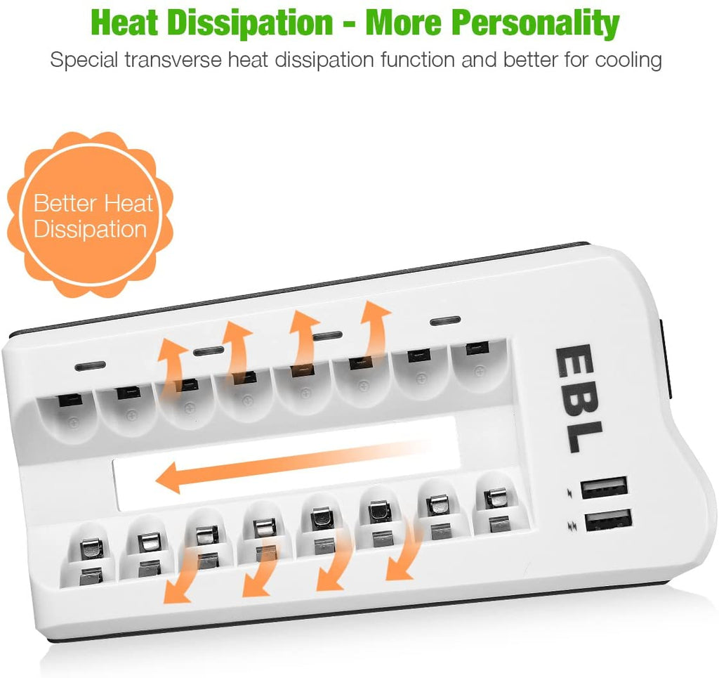 AAA Rechargeable Batteries with Battery Charger Combo - AAA Battery 8 Packs 1.2V Nimh with Smart Individual Household Battery Charger