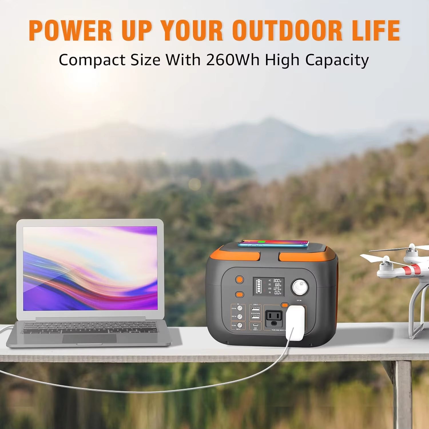 300W Portable Power Station 260Wh/70000Mah Outdoor Solar Generator 110V Outlet Solar Power Banks Camping Power Supply for Laptop