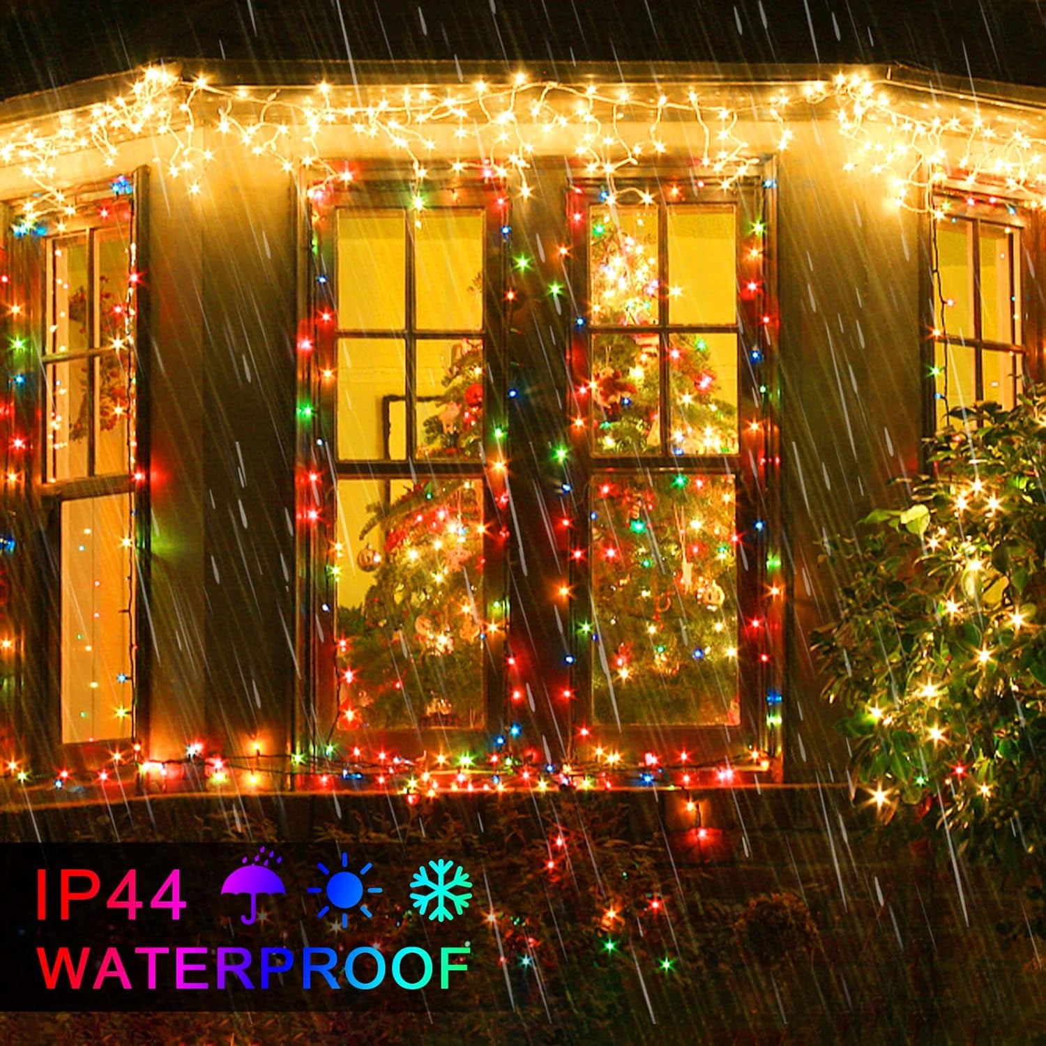 250 LED Warm White and Multicolor Christmas String Lights Indoor Outdoor Waterproof for Garden Patio Party Halloween Christmas Decorations