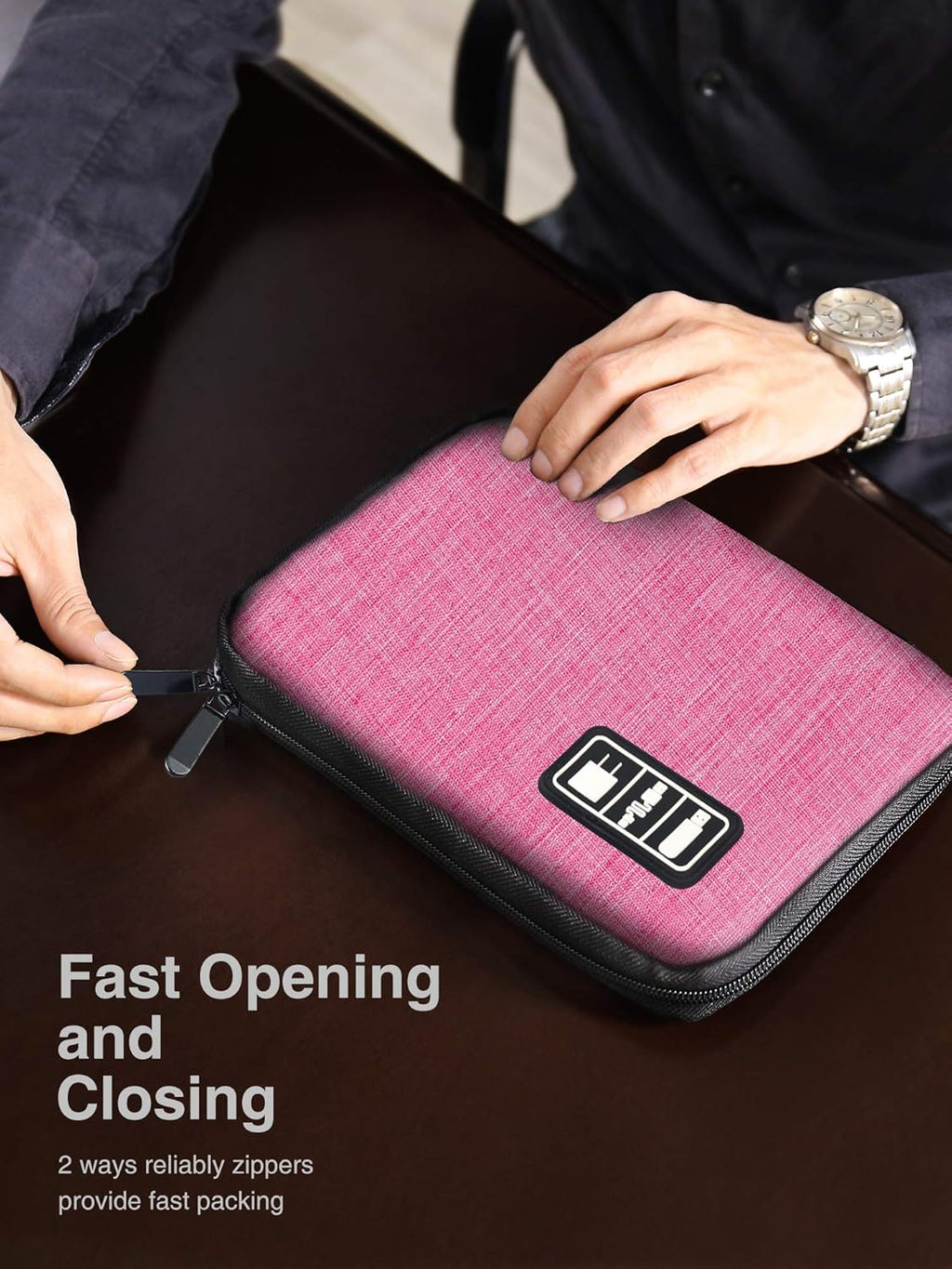 Electronics Travel Organiser, Compact Cable Organiser Bag, Portable Cable Tidy Bag, Travel Cable Case Tech Organiser Pouch for Electronic Accessories, USB, SD, Charger, Drive, Rose, 9.4 X 6.3