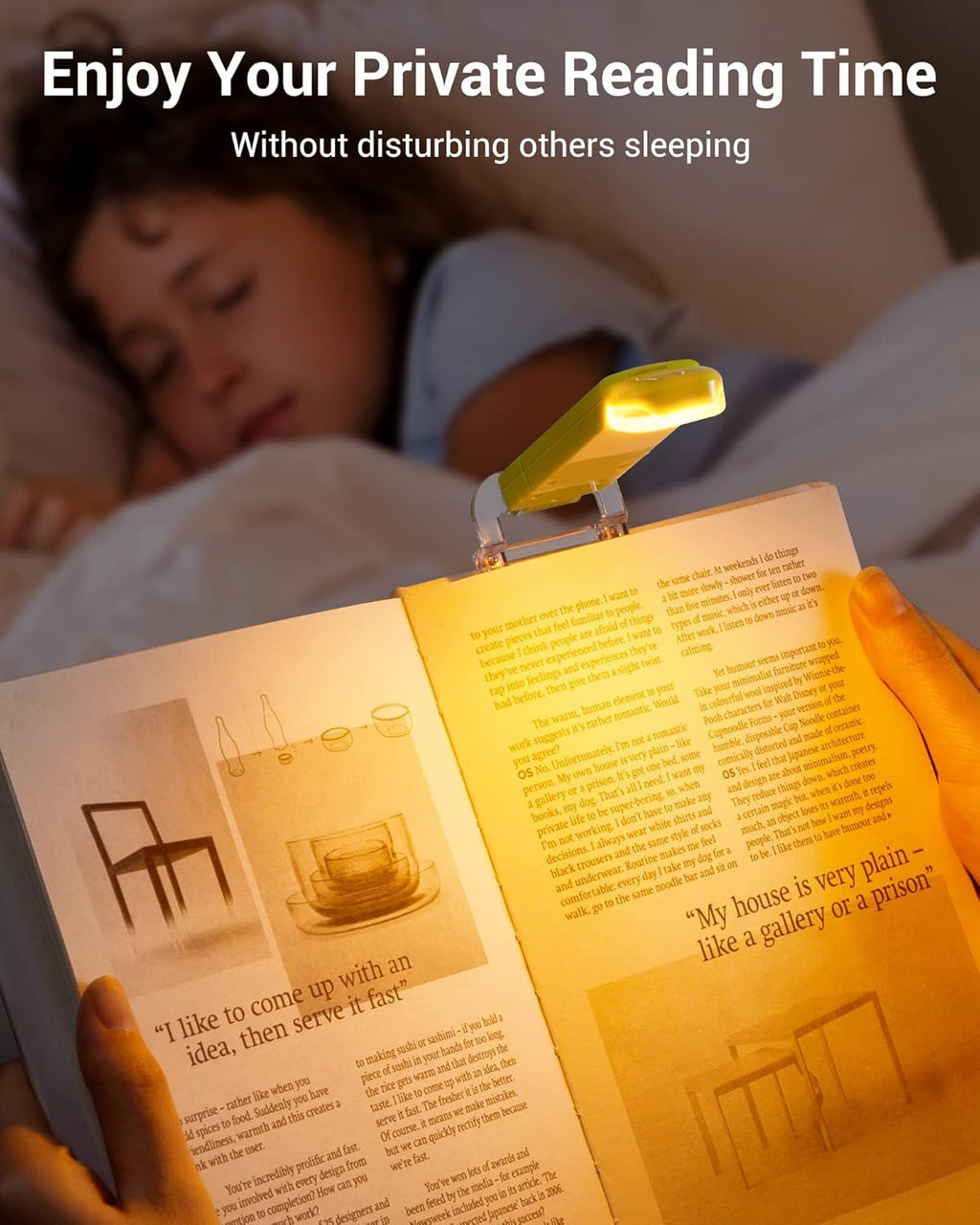 Amber Book Light for Reading, USB Rechargeable, 3 Brightness Levels, Blue Light Blocking, Kids & Adults (Green)