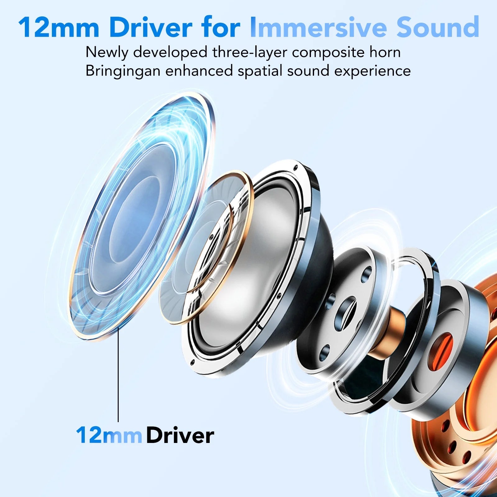 Open Ear Earbuds, Wireless Earbuds, Bluetooth Headphones with Mic, Adaptive Noise Cancelling Calls, Bluetooth 5.4, 50H Playtime, Light Weight, Clip on Earbuds for Workout/Running (Black)