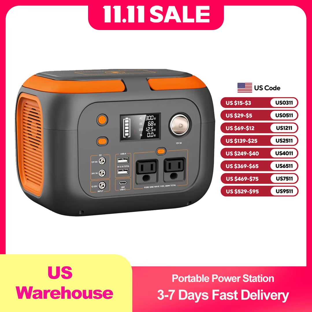 300W Portable Power Station 260Wh/70000Mah Outdoor Solar Generator 110V Outlet Solar Power Banks Camping Power Supply for Laptop